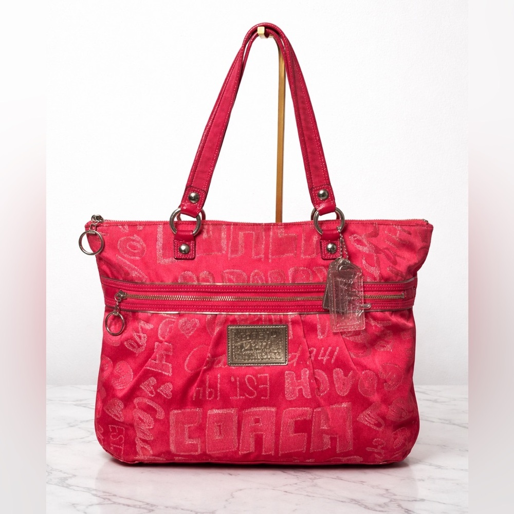 Coach Poppy Storypatch Glam Tote Hot Pink Jacquard Metallic Trim 2010